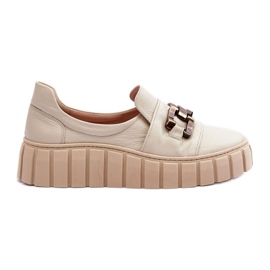 Lewski Shoes Damen-Lederschuhe auf Plateau mit Verzierung, Beige Lewski 3398