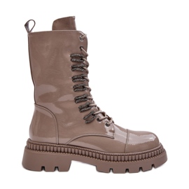 Schnür-Worker-Stiefeletten für Damen Dunkelbeige S.Barski MR870-72