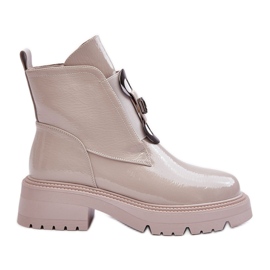 Lack-Damenstiefel mit Verzierung Beige S.Barski MR870-53