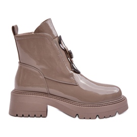 Lack-Damenstiefel mit Verzierung Beige S.Barski MR870-53