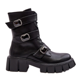 Damen-Arbeiterstiefel aus Leder in Schwarz S.Barski MR870-62