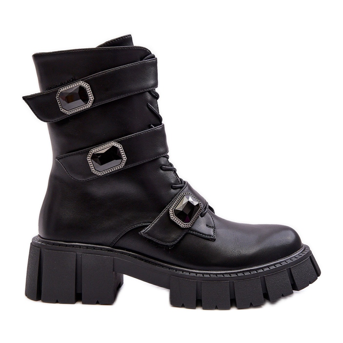 Damen-Arbeiterstiefel aus Leder in Schwarz S.Barski MR870-62