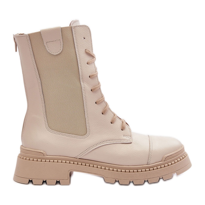 Damen-Arbeiterstiefel aus Leder zum Schnüren, hellbeige, Nicole 2836