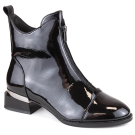 Isolierte Damenstiefel aus Lackleder mit Reißverschluss, schwarz Vinceza 58156