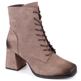 Damen-Stiefeletten aus Wildleder mit Schnürsenkeln und Reißverschluss, braun Potocki SZ12185