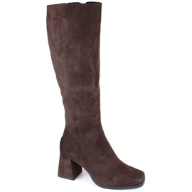 Isolierte Damen-Wildlederstiefel mit hohen Absätzen, braun, Potocki SZ12254 Isolierte Damen-Wildlederstiefel mit hohen Absätzen, braun, Potocki SZ12254