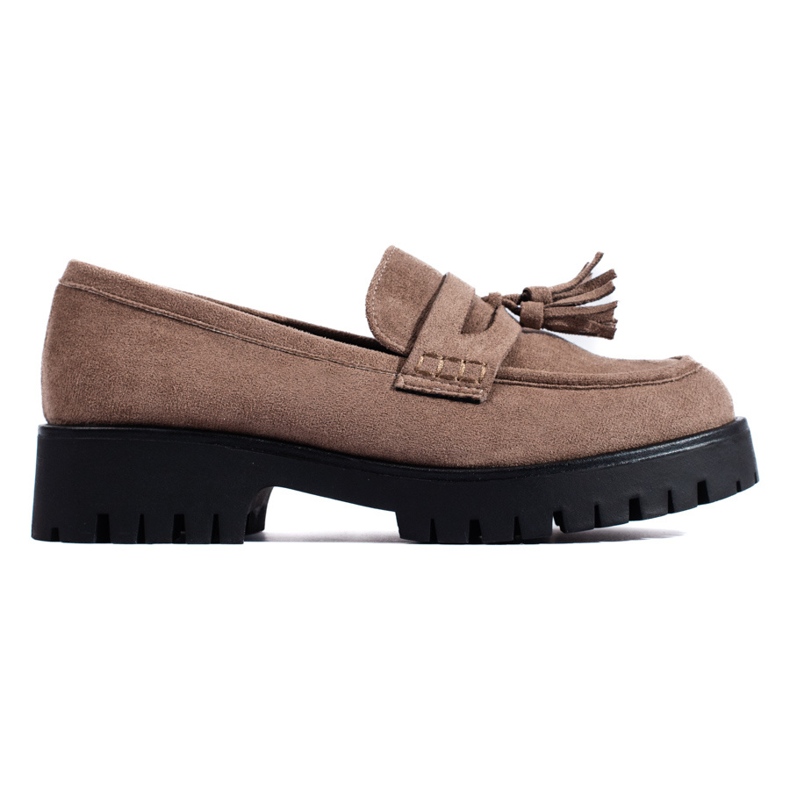 Dunkelbeige Wildledermokassins von Shelovet mit Fransen