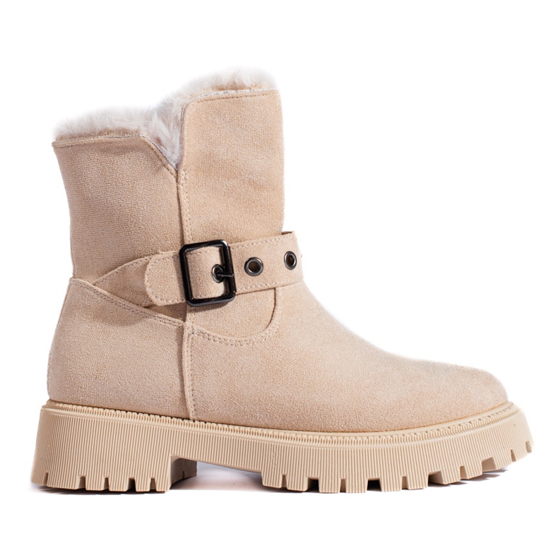 Beigefarbene Schneestiefel mit Vinceza-Schnalle