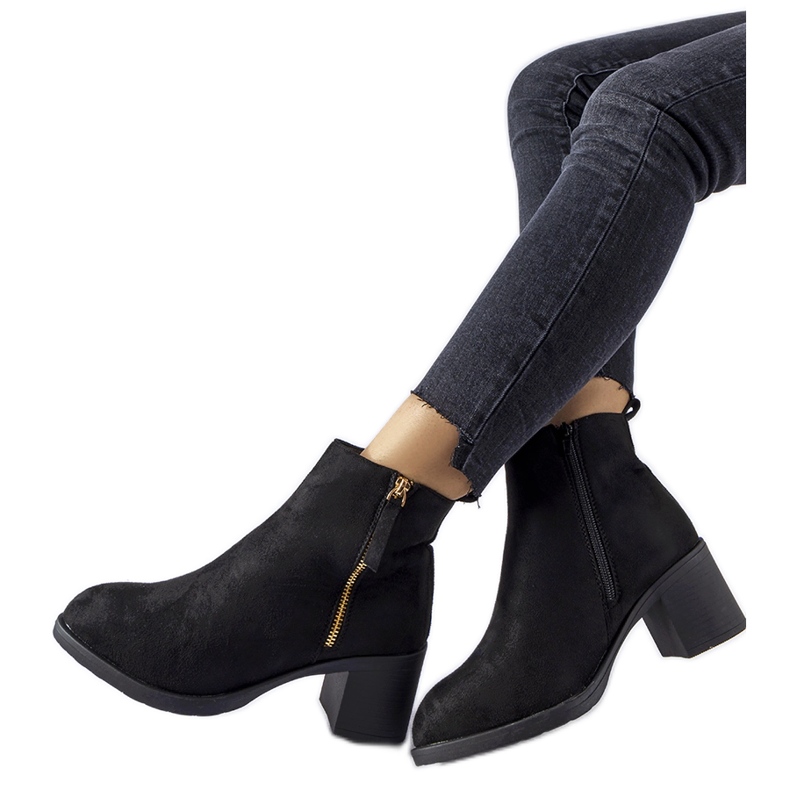 Schwarze Ivano-Stiefeletten aus Öko-Wildleder mit niedrigem Absatz