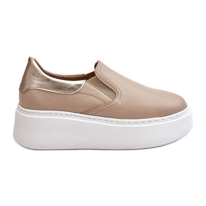 Beige Lemar Manish Damen-Sportschuhe aus Leder auf der Plattform