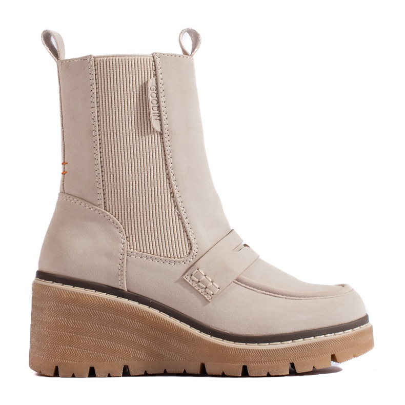 Goodin Cremefarbene Chelsea-Stiefel aus Wildleder mit Keilabsatz von Shelovet beige