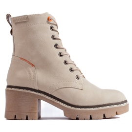 Shelovet Schnürstiefeletten aus beigem Wildleder mit breitem Absatz