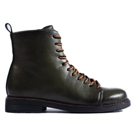 Dunkelgrüne Damen-Schnürstiefel von Vinceza