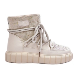 Isolierte Schneestiefel mit Strasssteinen verziert GOE MM2N4081 Beige