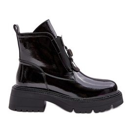 Lack-Damenstiefel mit Verzierung Schwarz S.Barski MR870-53