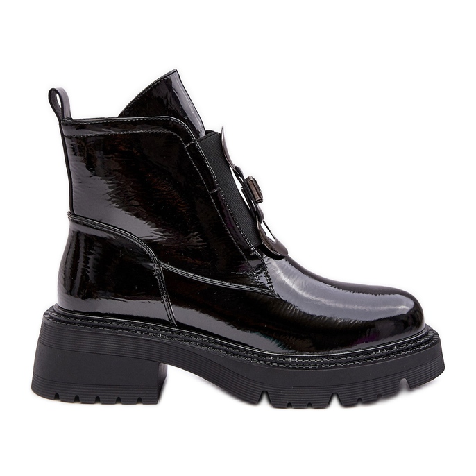 Lack-Damenstiefel mit Verzierung Schwarz S.Barski MR870-53