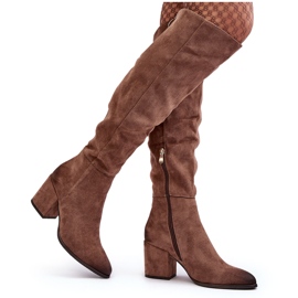 Vinceza Damen-Overknee-Stiefel Favana aus beigem Wildleder