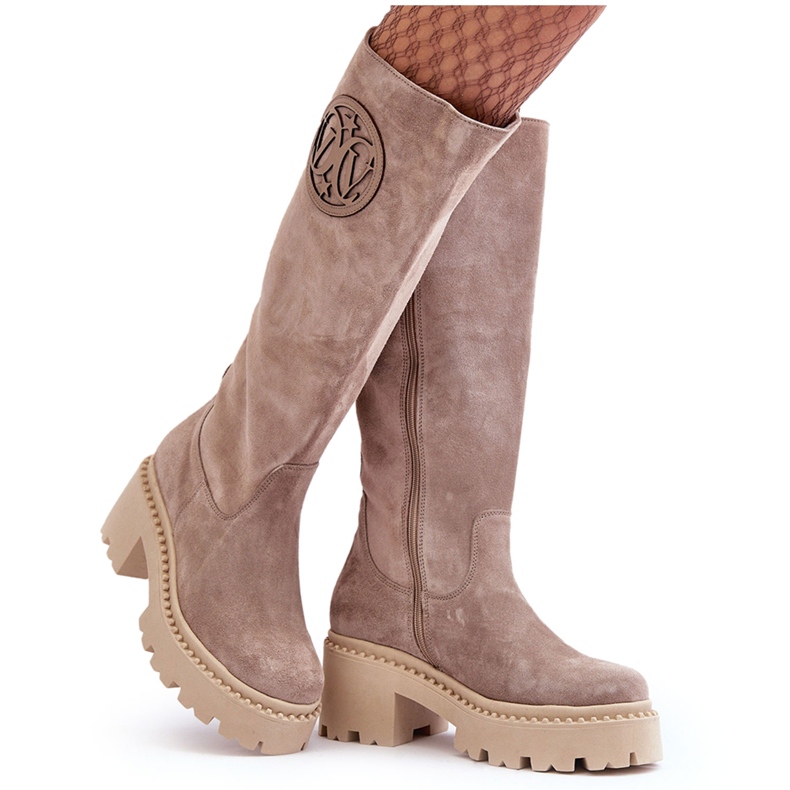 Lewski Shoes Overknee-Stiefel aus Wildleder für Damen Dunkelbeige Lewski 3367