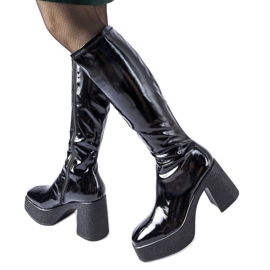 Inna Schwarze Fecteau-Lackstiefel mit hohem Absatz