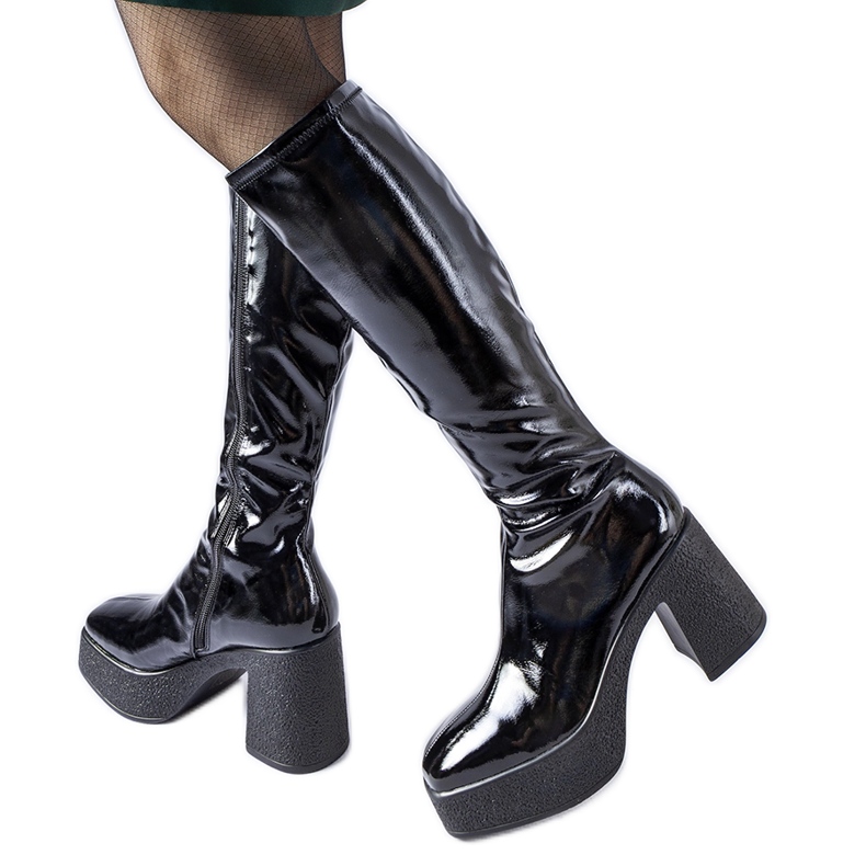 Inna Schwarze Fecteau-Lackstiefel mit hohem Absatz