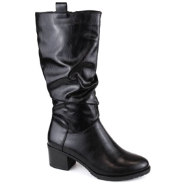 Jezzi W JEZ420B isolierte, faltige Stiefel mit hohen Absätzen, schwarz