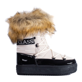 Beige-schwarze Schneestiefel mit Fell von Vinceza