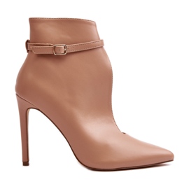 WS1 Damen-Lederstiefeletten mit hohem Absatz, Beige Amalundi