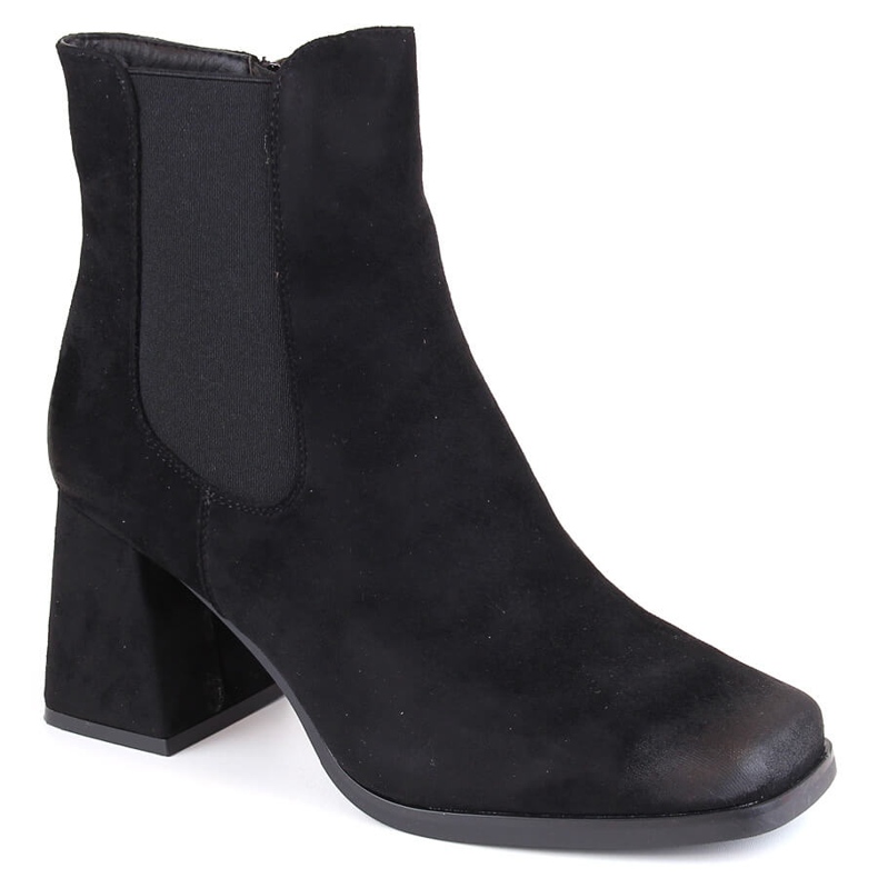 Damen-Stiefeletten aus Wildleder mit dekorativem High-Heel, schwarz Potocki SZ12183