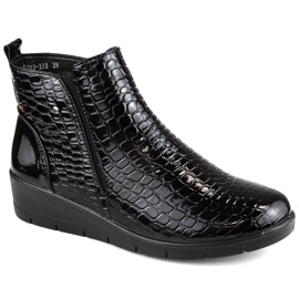 Schwarze Lack-Damenstiefeletten mit Keilabsatz im Schritt, T.Sokolski Z23-333