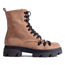 Braune Arbeiterstiefel aus Wildleder mit Schnürung von Vinceza beige