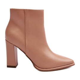 Beigefarbene Saitana Damen-Lederstiefeletten mit hohem Absatz