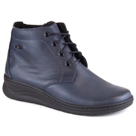 Isolierte Damen-Stiefeletten aus Leder mit Schnürung und Reißverschluss, marineblau Helios 584