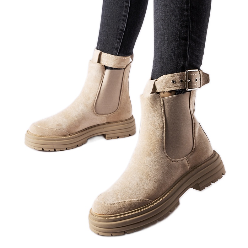 Beige Stiefeletten mit Zierschließe von Abela