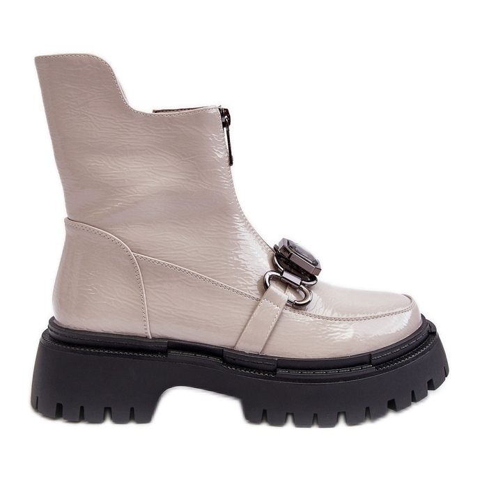 S.Barski Lack-Damen-Reißverschlussstiefel D&amp;A MR870-94 Hellgrau beige