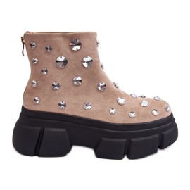 S.Barski Isolierte Wildlederstiefel mit Kristallen D&amp;A MR870-83 Beige