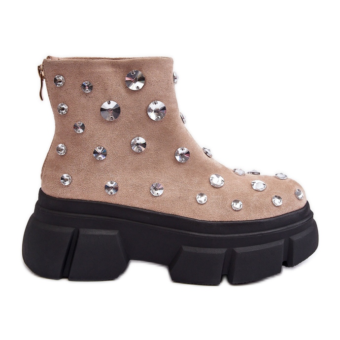 S.Barski Isolierte Wildlederstiefel mit Kristallen D&amp;A MR870-83 Beige