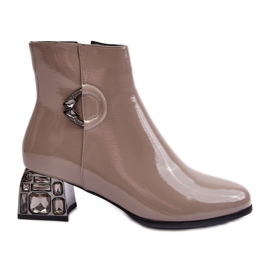 S.Barski Lack-Damen-Stiefeletten mit verzierten High Heels D&amp;A MR870-93 Grau beige