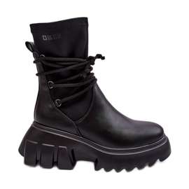 Stiefel auf einem massiven Plateau mit Bändern, Black Big Star MM274590 schwarz