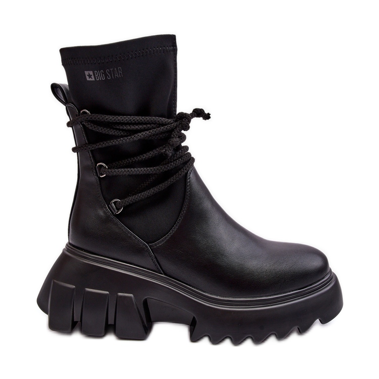 Stiefel auf einem massiven Plateau mit Bändern, Black Big Star MM274590 schwarz