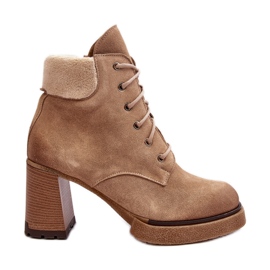 Beige Lemar Flomes Wildleder-Schnürstiefeletten mit hohem Absatz