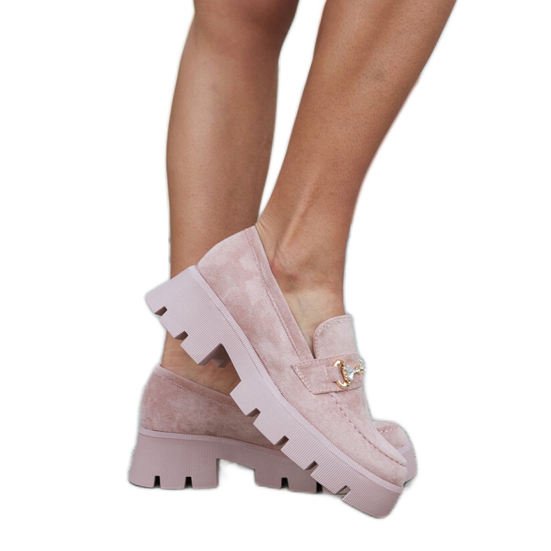 Rosa Mokassins mit Schnalle und Strasssteinen von Gaiola