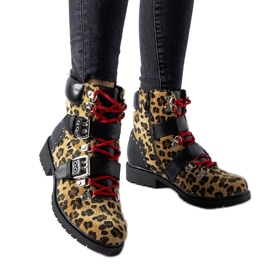 Schwarze und beige Stiefeletten mit Leopardenmuster Baltimore