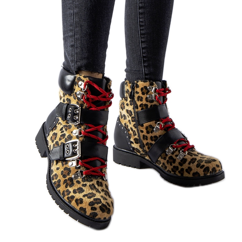 Schwarze und beige Stiefeletten mit Leopardenmuster Baltimore