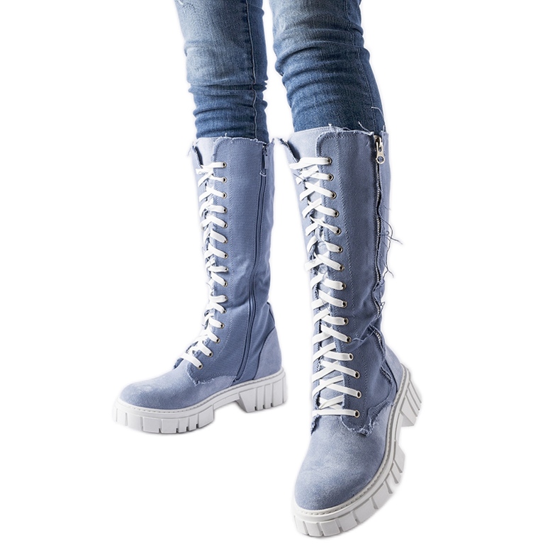 Blaue, mit Stoff isolierte Palmer-Stiefel