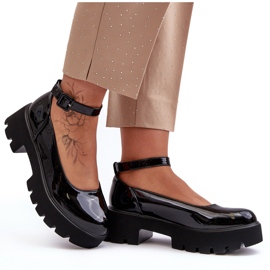 WS1 Damen-Lacklederschuhe mit niedrigem Absatz und Schnalle, Schwarz von Owena