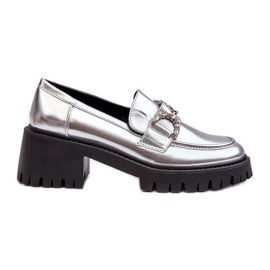Damen-Lederschuhe mit klobigen High Heels, Silber Lemmitty