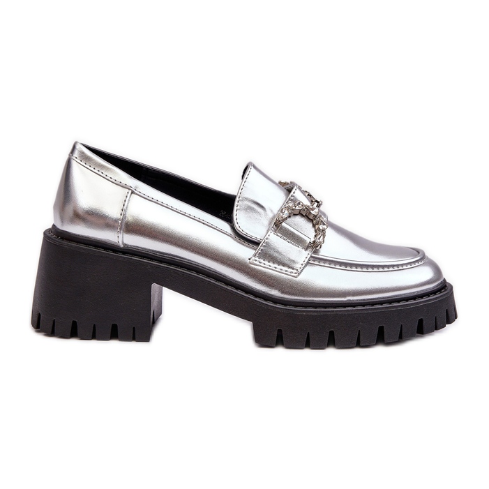 Damen-Lederschuhe mit klobigen High Heels, Silber Lemmitty silber-