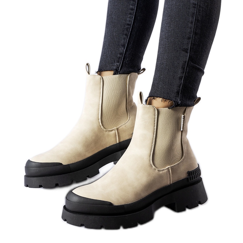 Beige und schwarze Öko-Wildlederstiefel Big Star MM274322
