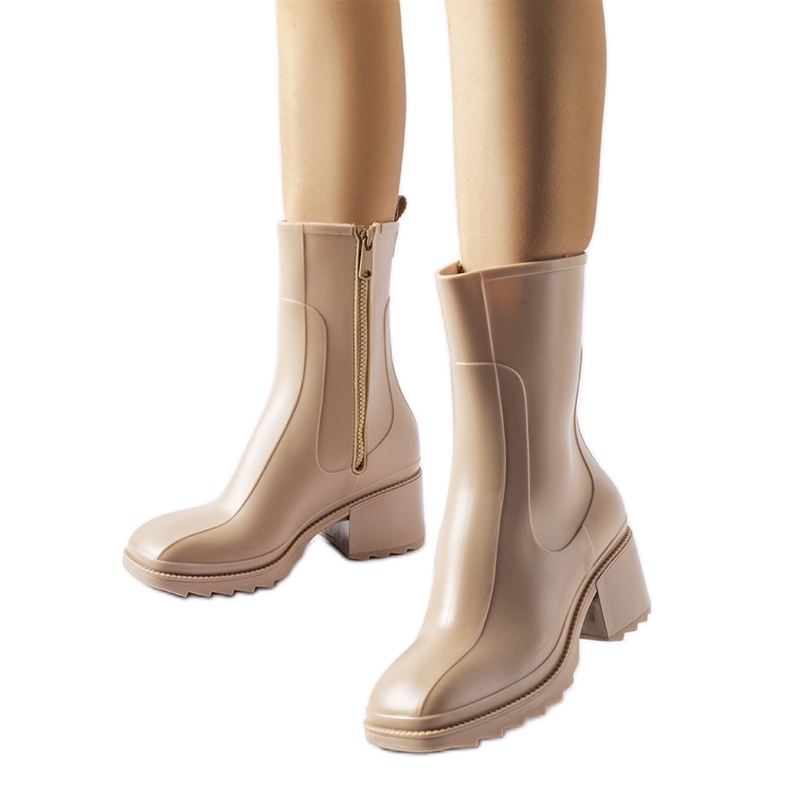 Beigefarbene Gummistiefel mit Reißverschluss und Maggiore-Block