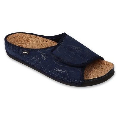 Inblu Damenhausschuhe mit Korkeinsatz 155D140, Marineblau, mit Klettverschluss